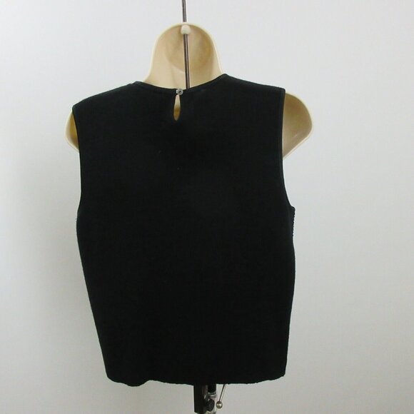 Valerie Stevens Black Top Size Medium Beaded 100% Merino Wool Sleeveless Shell - Picture 3 of 7